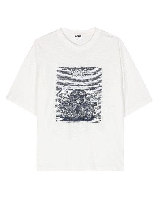 YMC White Logo-print Organic Cotton T-shirt for men