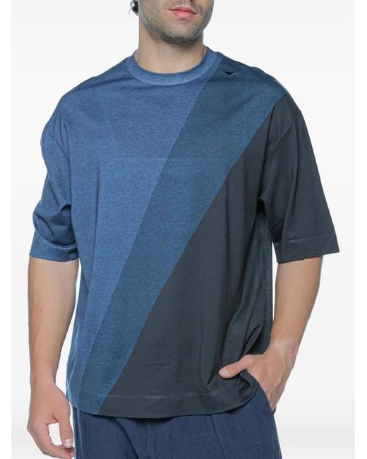 Emporio Armani Blue Colour-Block Logo-Plaque T-Shirt for men