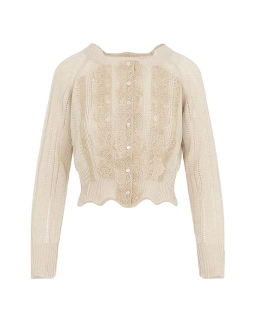 Ermanno Scervino White Lace-Panelled Pointelle-Knit Cardigan