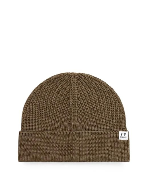 C P Company Brown Ribbed-Knit Beanie Hat
