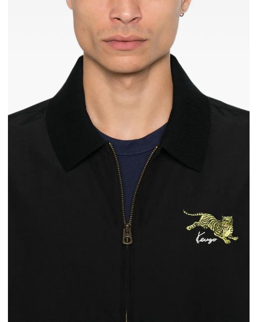 KENZO Black Tiger-Embroidered Zip-Up Jacket for men