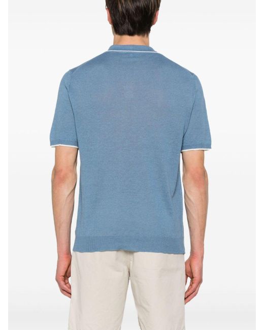 Fedeli Blue Contrast-border Polo Shirt for men
