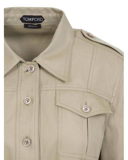 Pale Sage Cotton Safari Mini Dress-Donna di Tom Ford in Natural