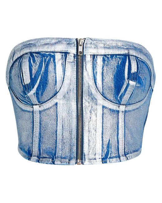 Karl Lagerfeld Blue Klj-Appliqué Denim Bustier Top