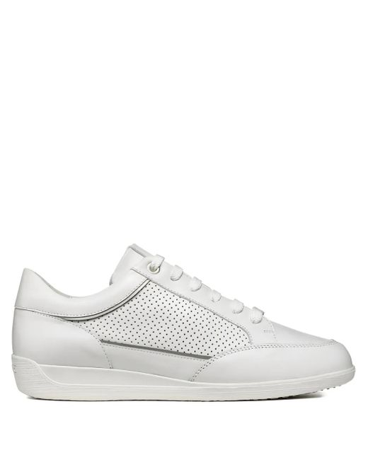 Geox White Myria Perforated Leather Sneakers