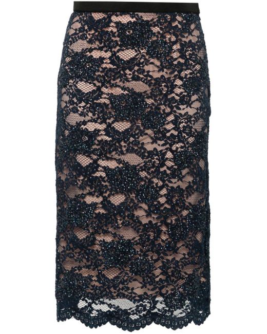 P.A.R.O.S.H. Black Sequin-Embellished Lace Midi Skirt