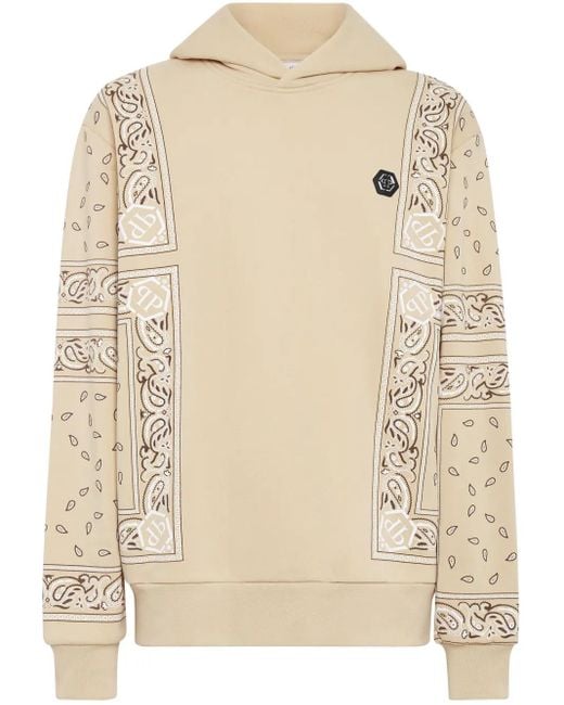 Philipp Plein Natural Logo-Patch Cotton Hoodie for men