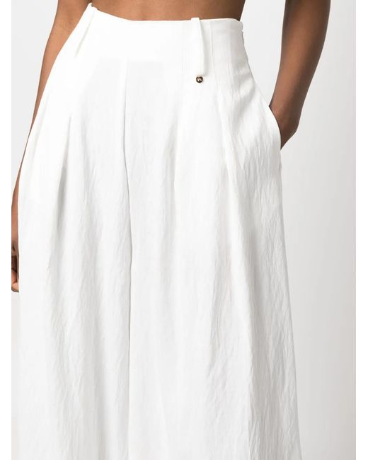 Nissa White High-Waisted Flared Trousers