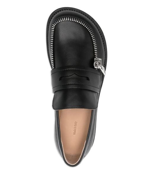 J.W. Anderson Black Zip-Detail Penny Loafers