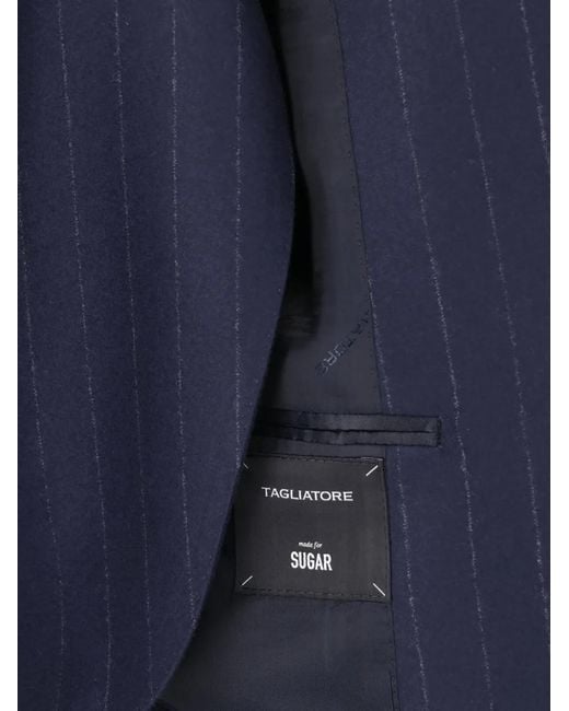 Tagliatore Blue Pinstripe-Pattern Single-Breasted Suit for men