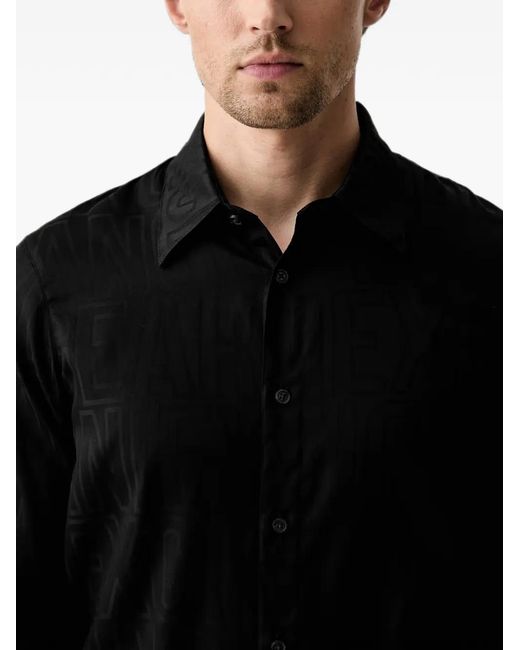 ARMANI EXCHANGE Black Logo-Jacquard Long-Sleeved Shirt for men
