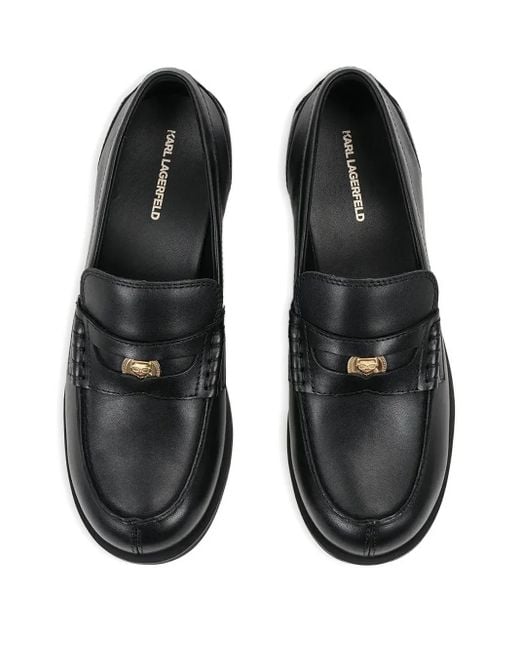 Karl Lagerfeld Black Leather-Plaque Loafers