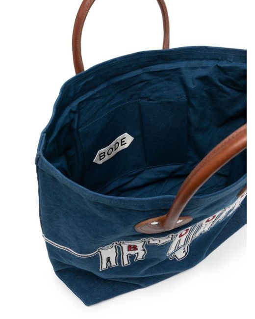 Bode Blue Clothesline Canvas Tote Bag for men