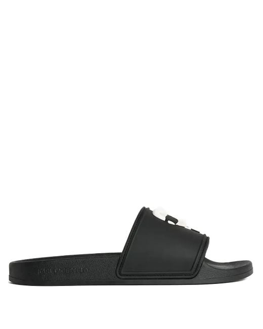 Karl Lagerfeld Black Logo-Embossed Slides for men