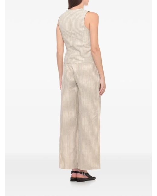 120% Lino White Vertical-Stripe V-Neck Waistcoat