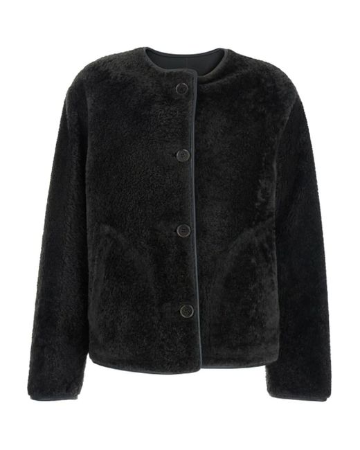 Arma Black Button-Fastening Shearling Jacket