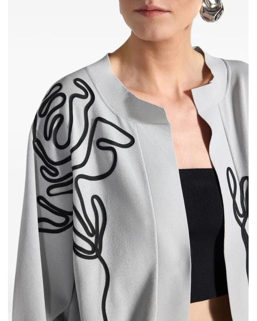 Liviana Conti Gray Lavinia Floral-Embroidery Open-Front Cardigan