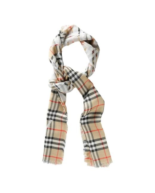 Burberry White Wide Knight Check Wool Silk Scarf