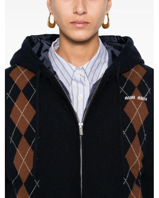 Miu Miu Jack Met Capuchon En Diamantpatroon in het Blue