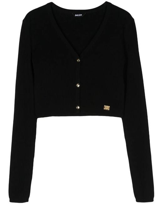 Just Cavalli Black Logo-Plaque Cropped Cardigan