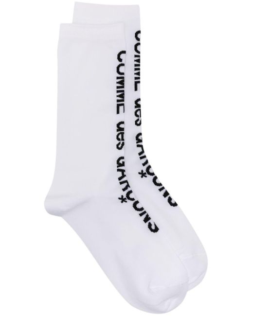 Comme des Garçons White Logo-intarsia Fine-knit Socks