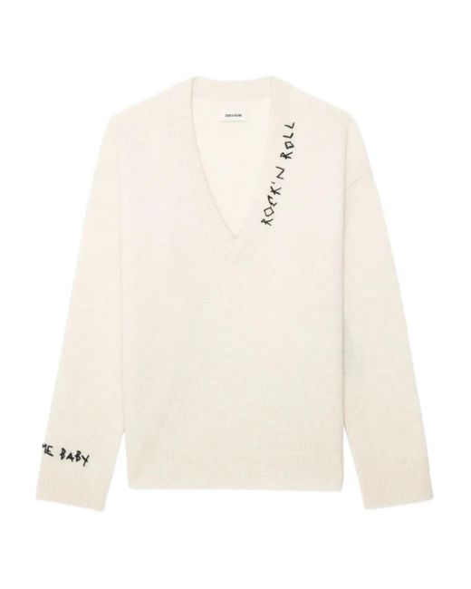 Zadig & Voltaire White Mikyz Merinopullover mit Stickerei