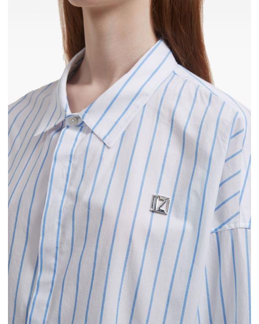 Izzue White Striped Cotton Cropped Shirt