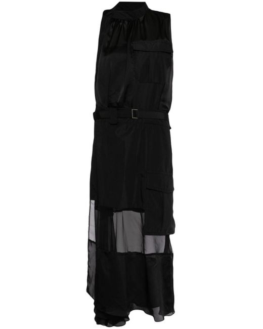 Sacai Black Sheer-panelled Belted Dress