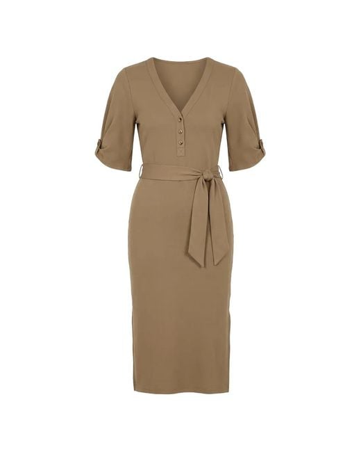 Ralph Lauren Natural Robe Ceinturée À Manches Bouffantes