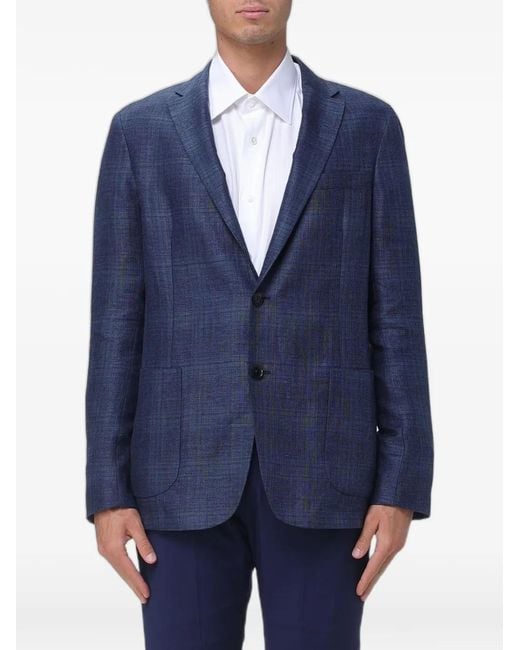 Zegna Blue Check-Pattern Single-Breasted Blazer for men