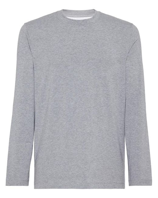 Brunello Cucinelli Gray Round-Neck Long-Sleeve T-Shirt for men