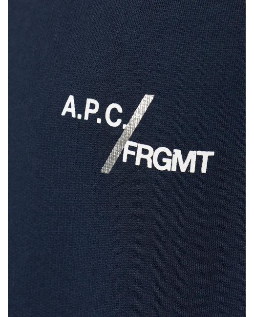 A.P.C. Blue Logo-Print Raglan-Sleeve Hoodie for men