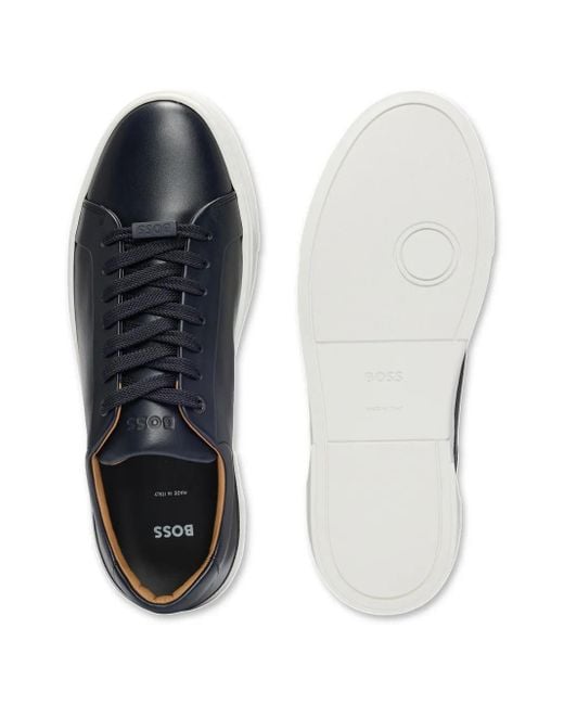 Boss Blue Leather Sneakers for men