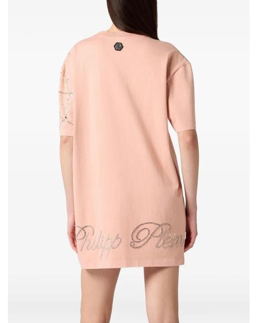 Philipp Plein Pink Mini Spiderweb-Strass Dress