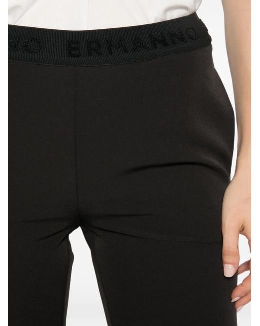 ERMANNO FIRENZE Black Logo-Waistband Straight-Leg Trousers