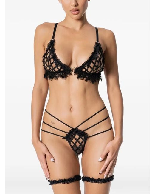 GOD SAVES QUEENS Black Lattice Strappy Thong