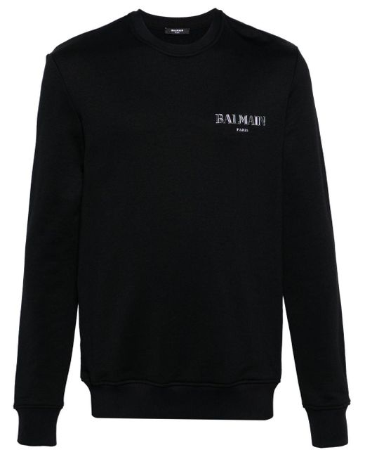 Balmain Black Vintage Rubber-logo Sweatshirt for men