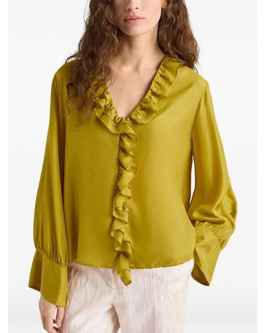 Momoní Yellow Ruffled V-Neck Blouse