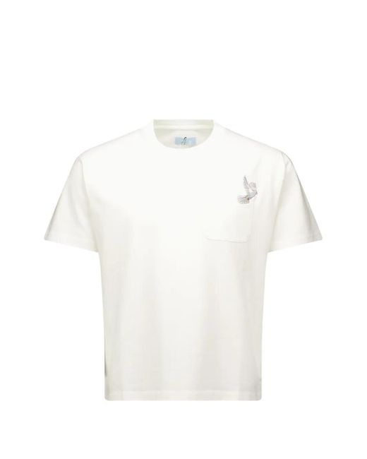 3.PARADIS White Embroidered-Pocket T-Shirt for men
