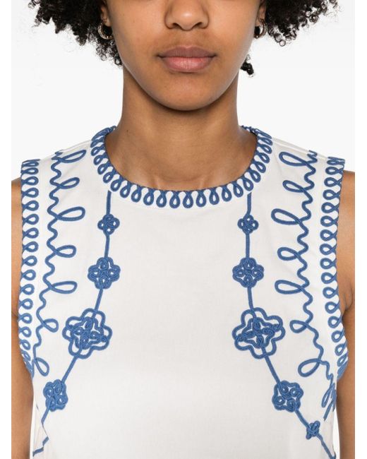 Maje Blue Clover-embroidered Cotton-blend Tank Top