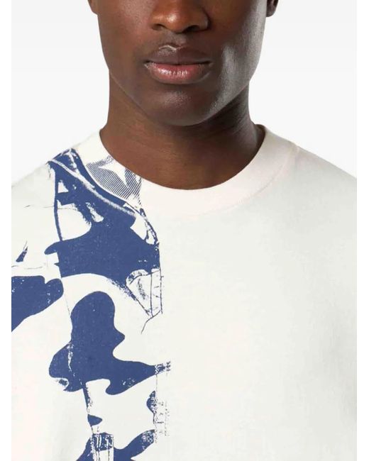 Stone Island White Camouflage-Print T-Shirt for men