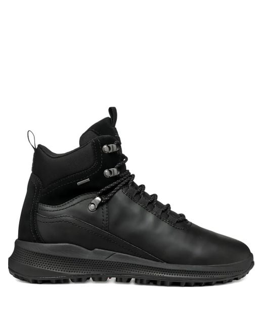 Geox Black Lace-Up Leather Boots