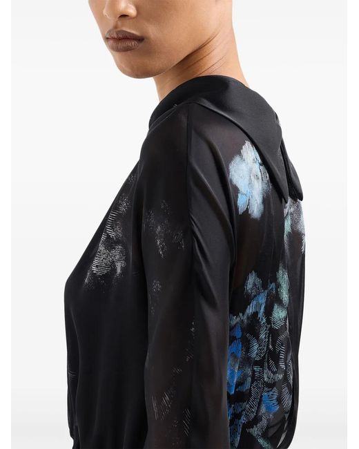 Giorgio Armani Black Floral-Print Silk Maxi Dress