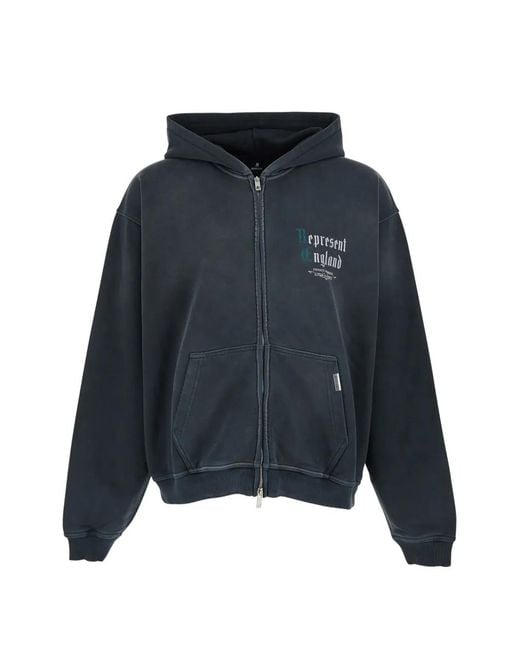 Represent Blue Logo-Print Zip-Up Hoodie for men