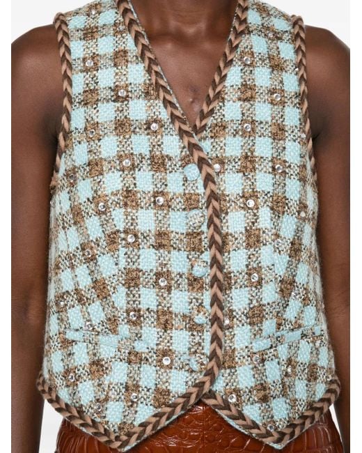 GIUSEPPE DI MORABITO Blue Checked-Pattern Embellished Vest