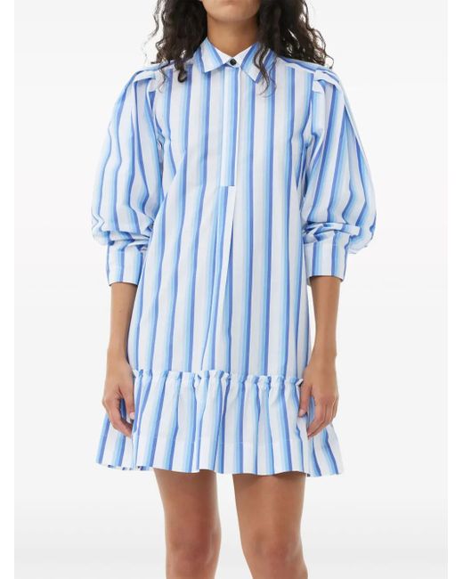 Ganni Blue Striped Organic Cotton Shirtdress