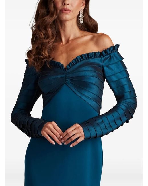 Tadashi Shoji Blue Ruffled Long-Sleeve Maxi Dress