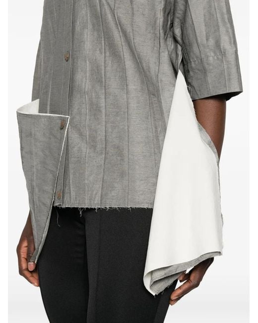 SOH Gray Pleated Short-Sleeve Shirt