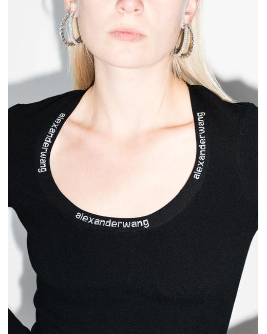Alexander Wang Black Logo-Trim Bodycon Mini Dress