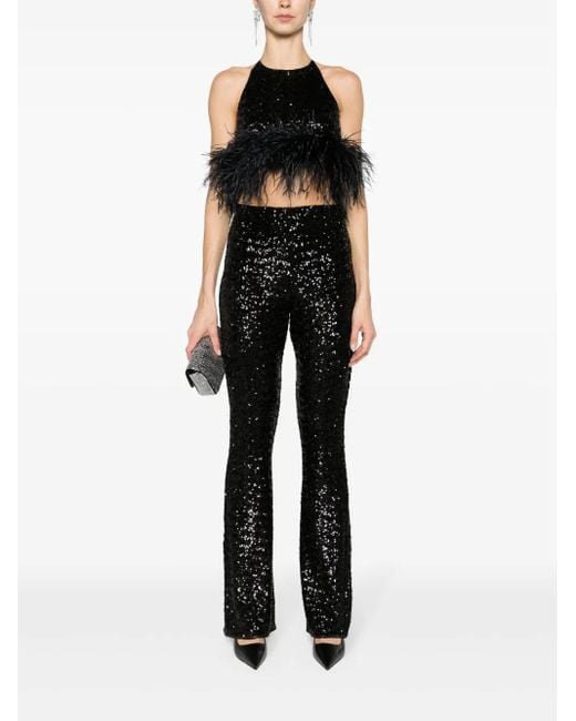 Oseree Black Wide-Leg Trousers Embellished With Sequins